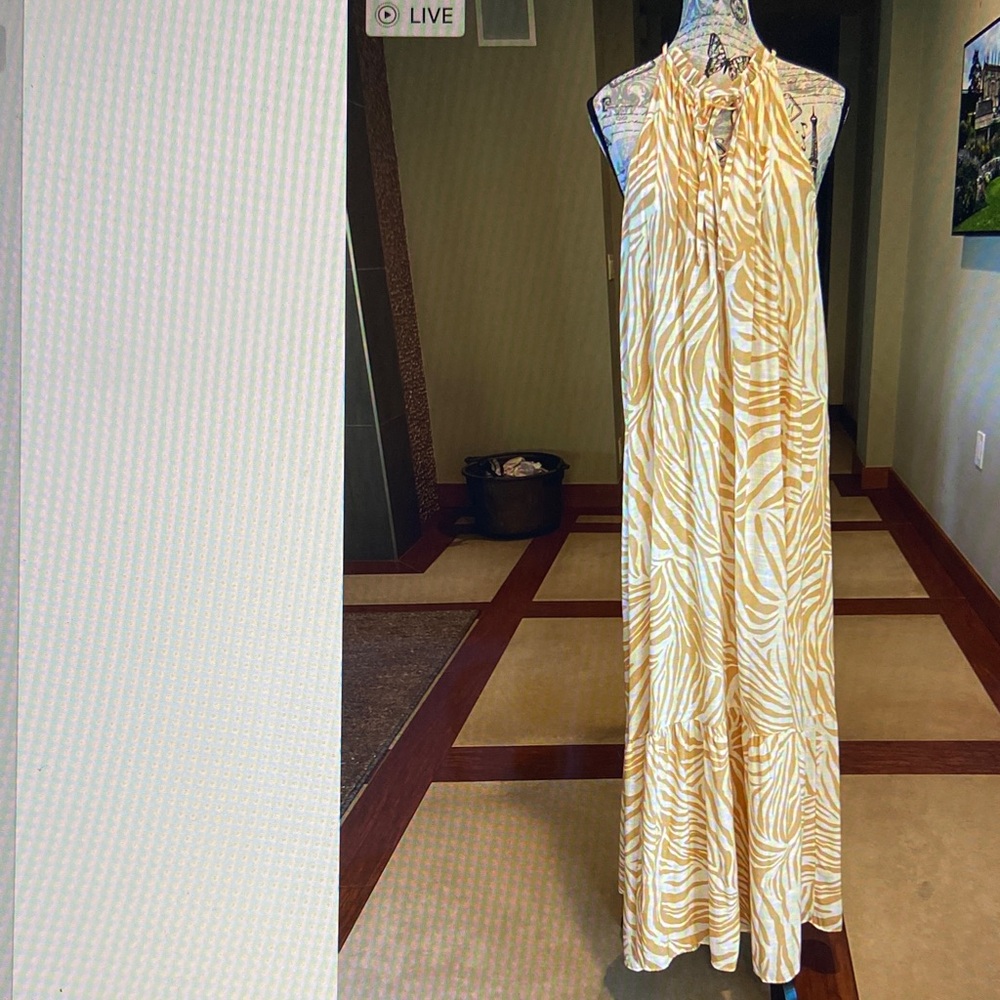 Nine West Yellow and White zebra print Maxi Dress - size large